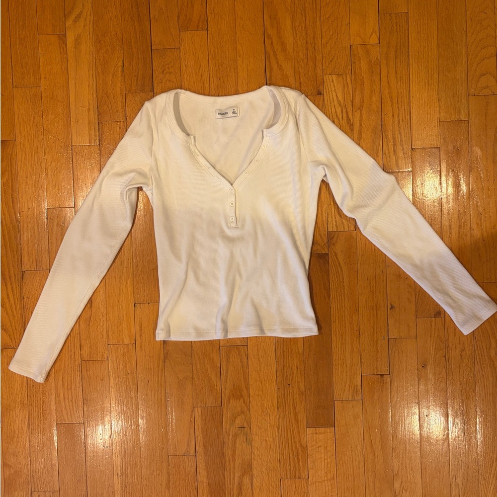 Hollister Women’s White Long Sleeve Henley Top NWOT
